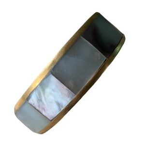 Wide Brass and Abalone Bangle Bracelet 9"